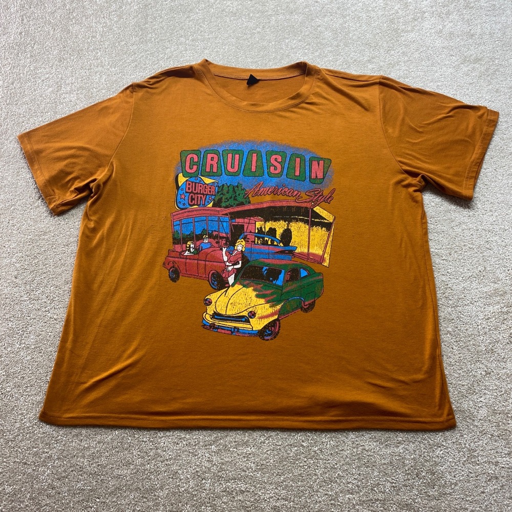 Shein T-Shirt Mens 1XL Cruisin'‎ Burger City American Style Graphic Tee